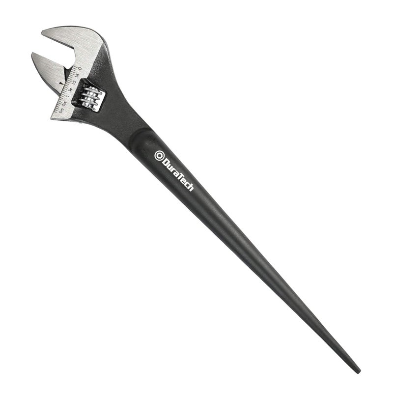 DURATECH 12-Inch Adjustable Construction Spud Wrench, Black Oxide Finish, CR-V Steel, SAE and Metric Scale Marked, Alignment Holes and Tail Crowbar Features - Image 1